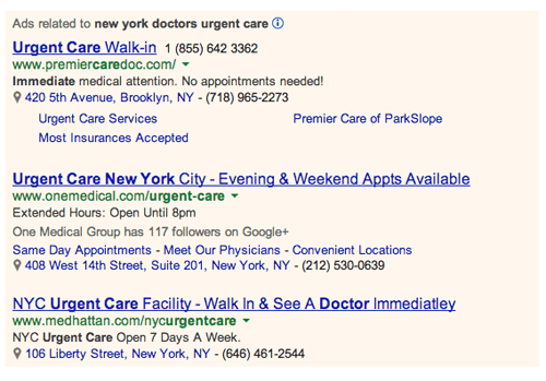 Urgent Care PPC Ad