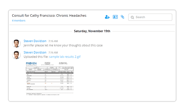 example of eConsult conversation with referring provider includes the sharing of patient data in a secure platform