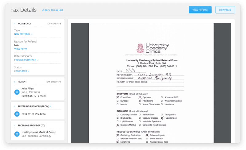 Easily review your incoming/outgoing faxes and assign tasks or ownership
