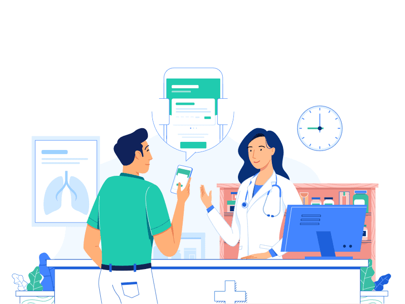 patient with smartphone and doctor