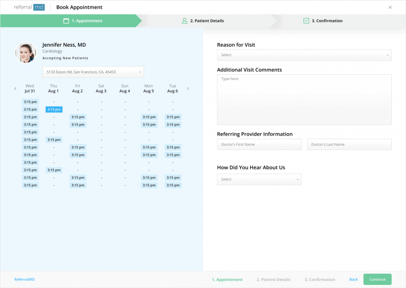 Patient Scheduling Portal patient direct scheduling from ReferralMD