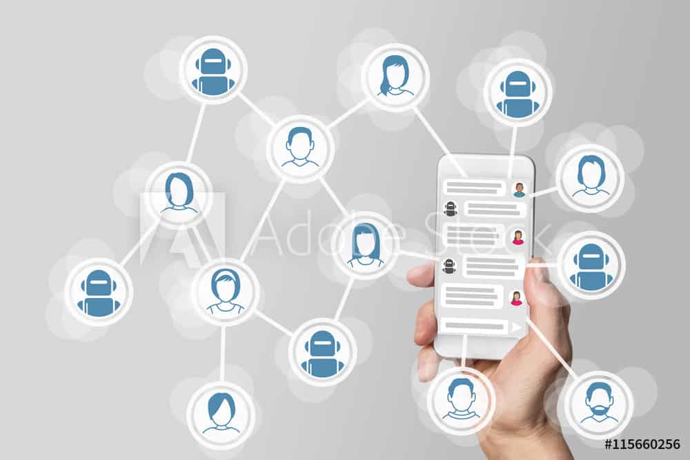 Chatbot concept with instant messenger displayed on smart phone