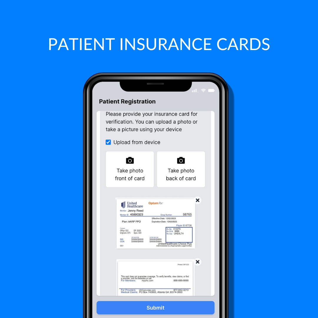 Patient Insurance Cards updated via patient smart phone